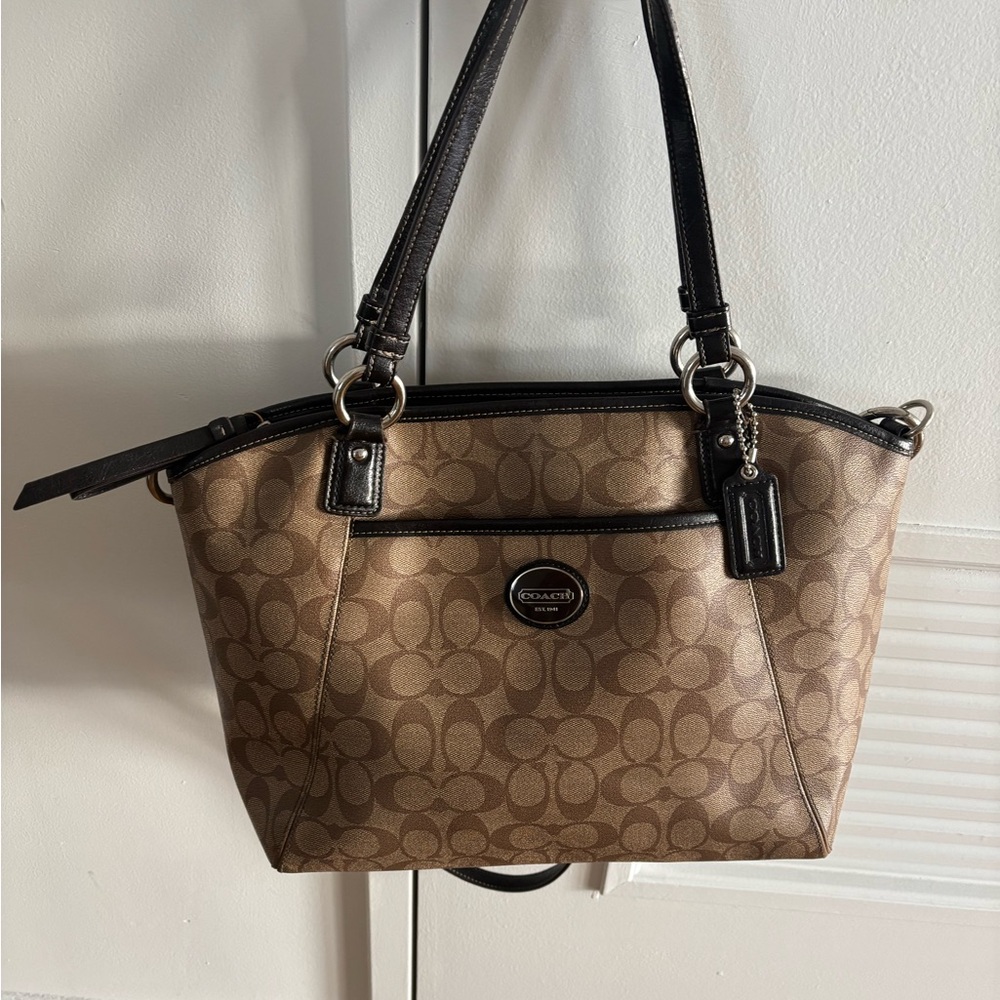 Coach Beige Signature Vintage Coated Canvas Shoulder Bag with Crossbody Strap - Picture 4 of 7